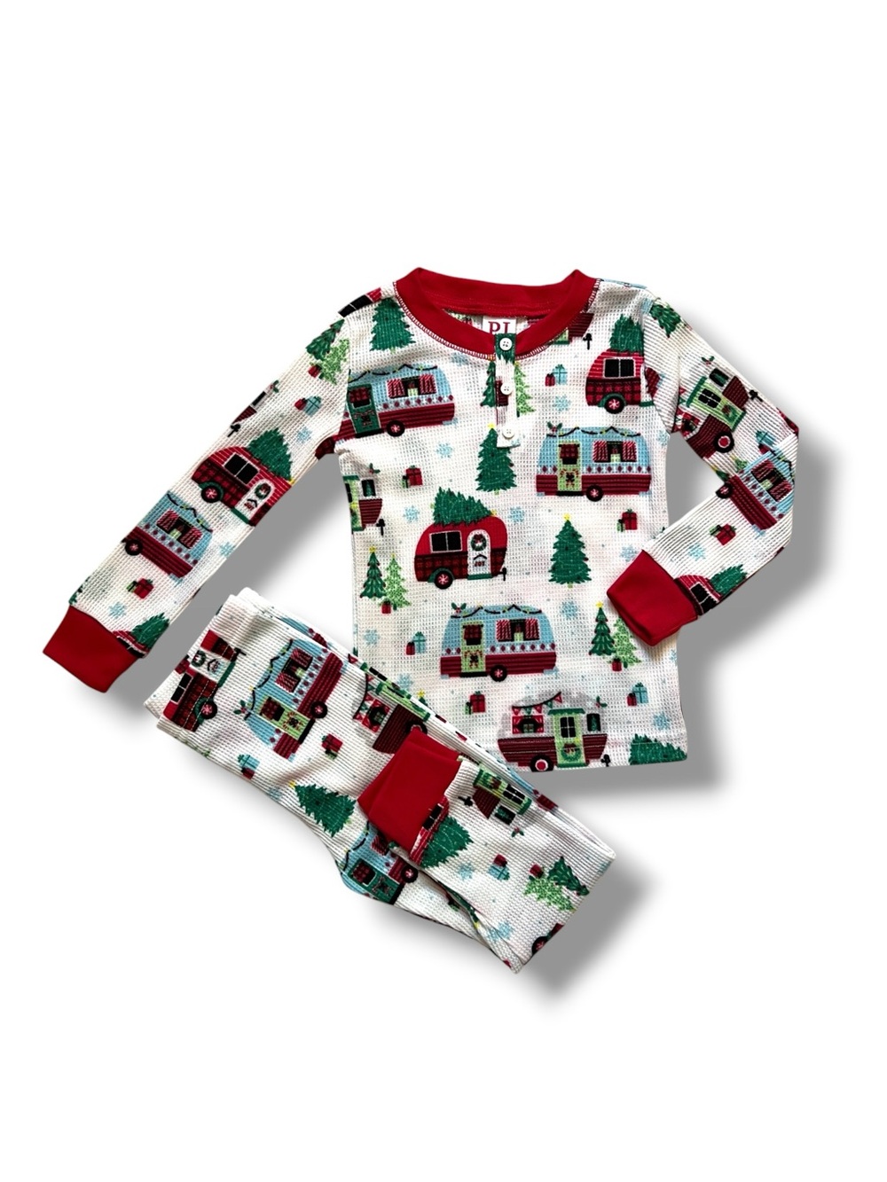 PJ Place Kids Christmas Camper Pajama Set 2T Waffle Knit Holiday RV Print